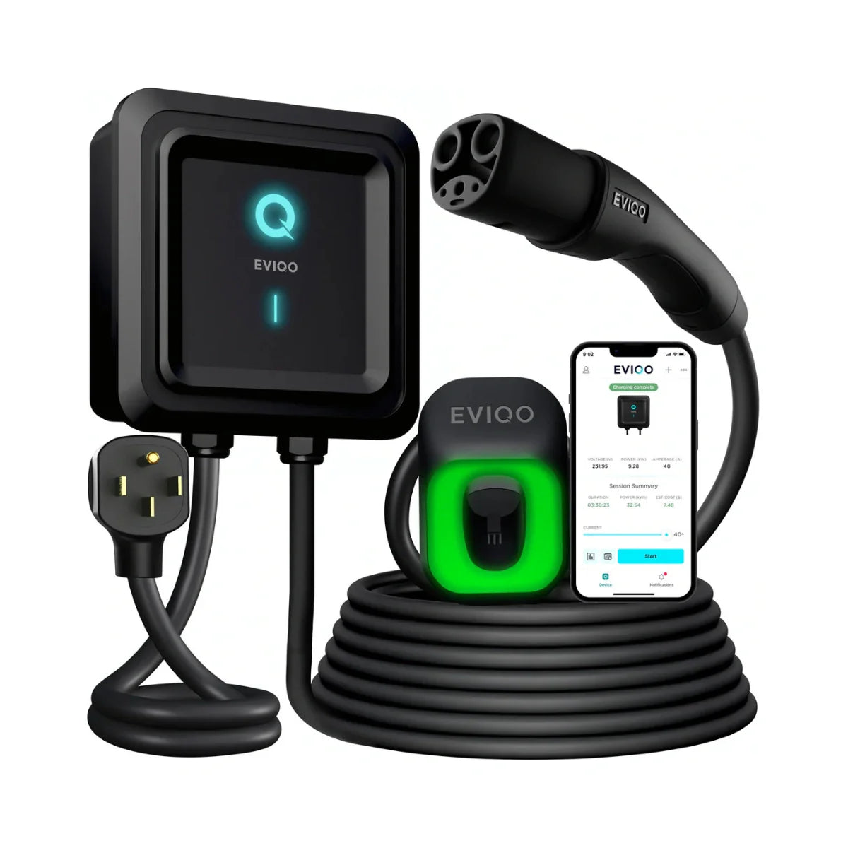 EVIQO NACS Level 2 EV Charger, 40A (9.6kW), 240V, NEMA 14-50 Plug In ...